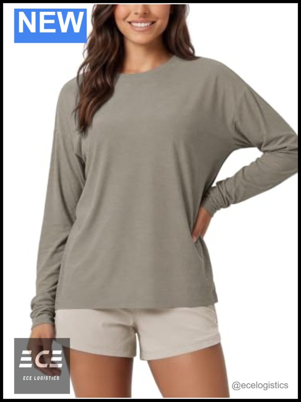 Women's Oversized Long Sleeve Crew Neck Tee UPF 50+ Moisture Wicking